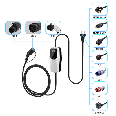 3.5kW 7kW 11kW Ev sạc Ac Đồ xách sạc đống IP65 chống nước