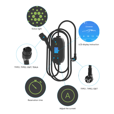 3.5kw 16A Nhà điện với màn hình đặt chỗ sạc Gbt Bộ sạc EV di động để dễ dàng sạc xe điện
