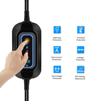 3.5KW Cấp độ 2 Trạm sạc EV di động loại 2 IEC 62196 Điều chỉnh 8-32A Lưu lượng AC rò rỉ loại B RCD 30mA 6mA cho nhà